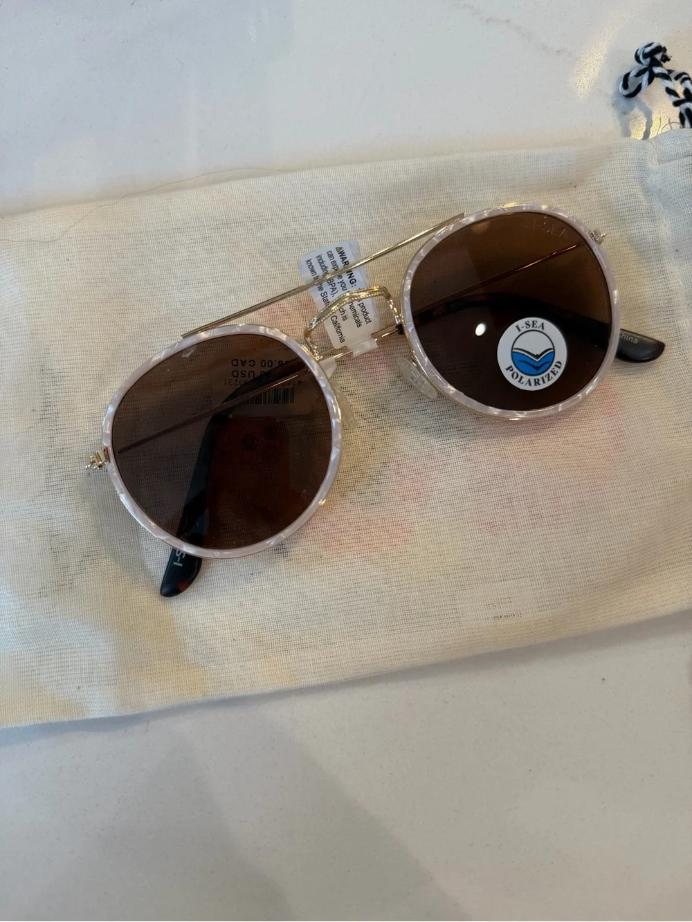 NWT Round Polarized Sunglasses in Light Pink and Brown